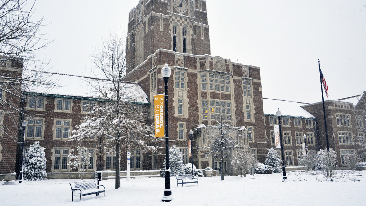 Ayres Hall in the snow